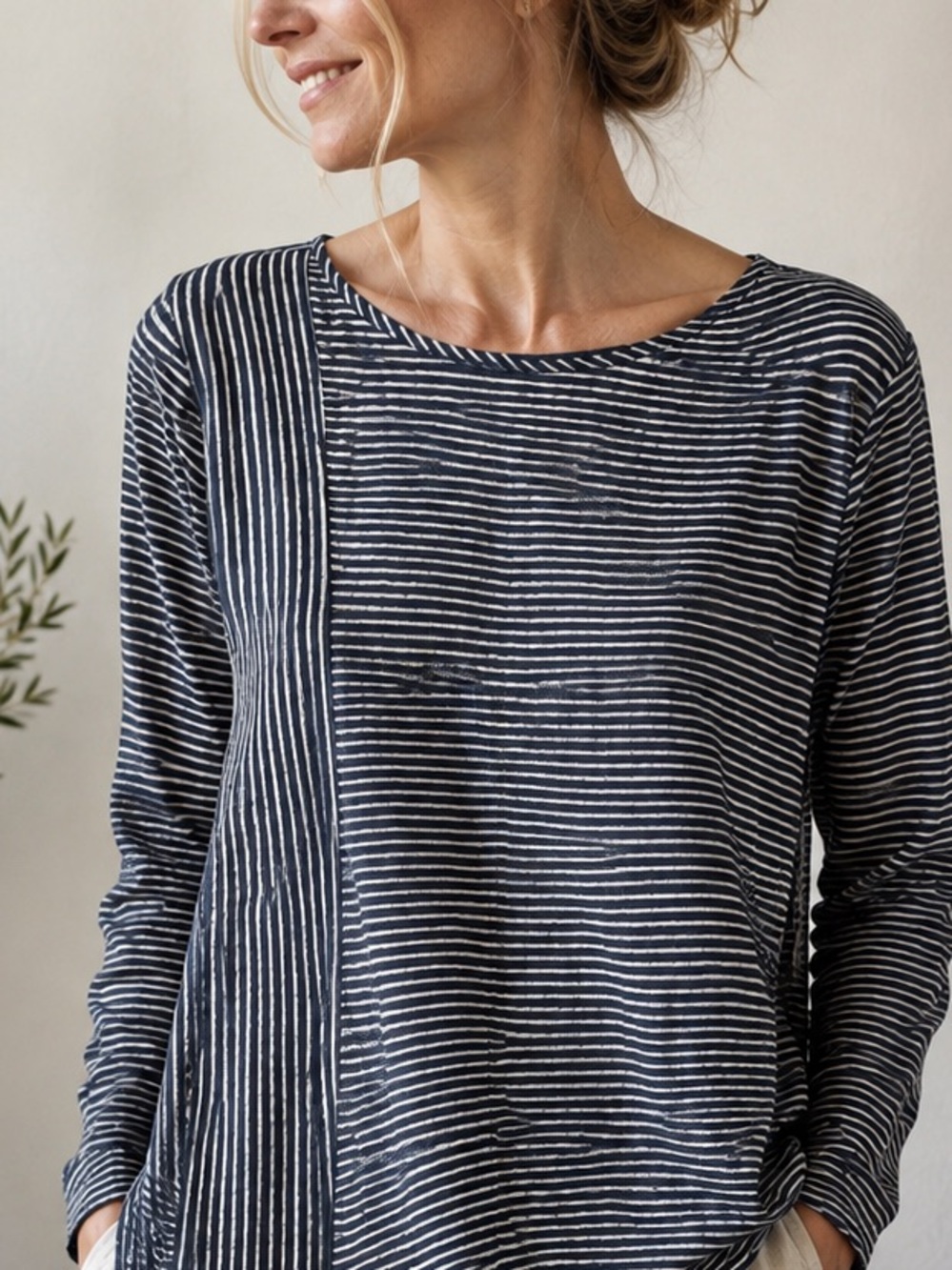 WRAP London 100% Linen Striped Asymmetrical Lagenlook Tunic UK 12